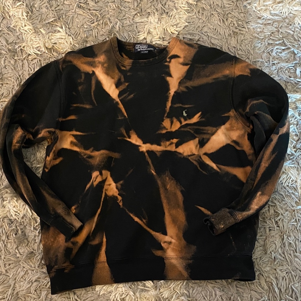 Vintage Polo Ralph Lauren Black and Brown Tie-Dye Crewneck Sweater